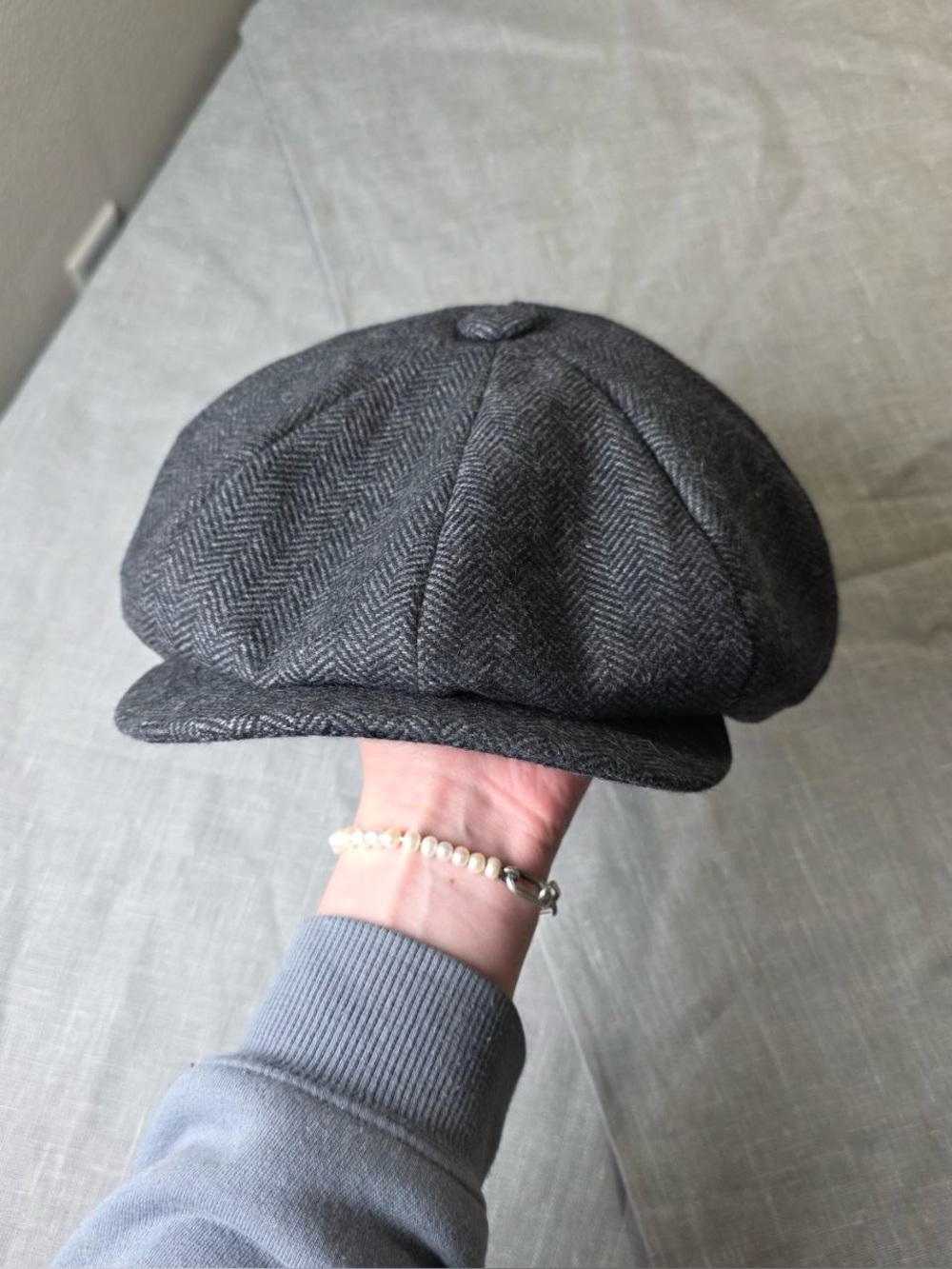 Botvela Men’s 8 Panel Wool Blend Newsboy Hat Cap Herringbone Tweed 7 5/8 Black